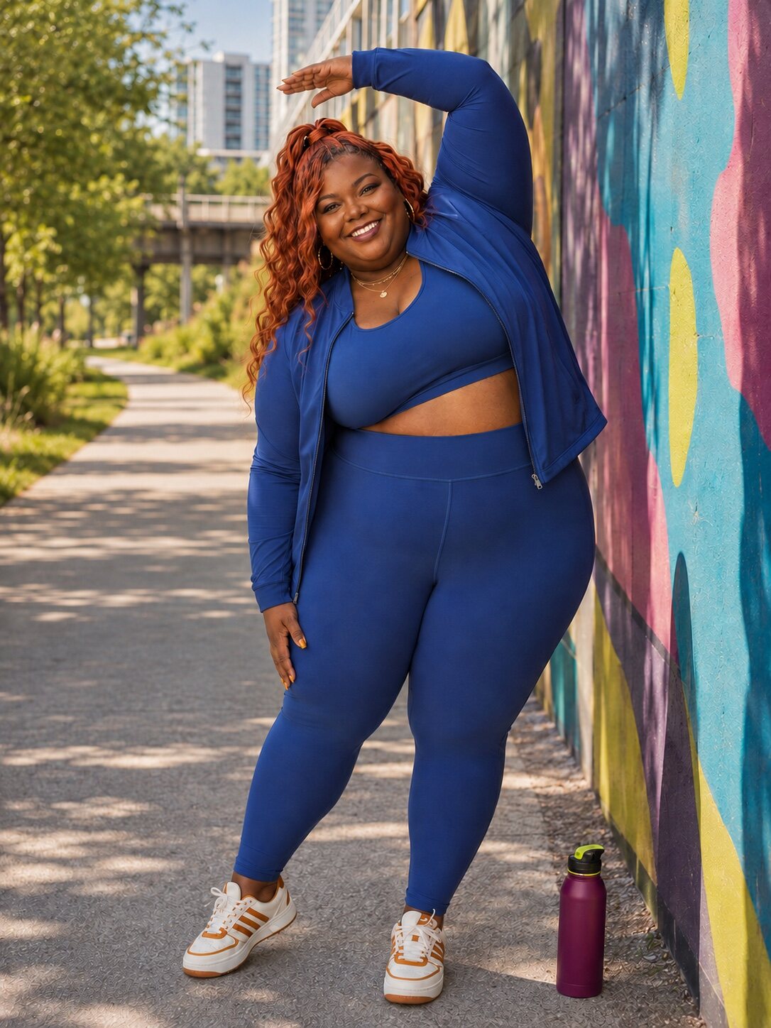 Cori in a cobalt activewear set