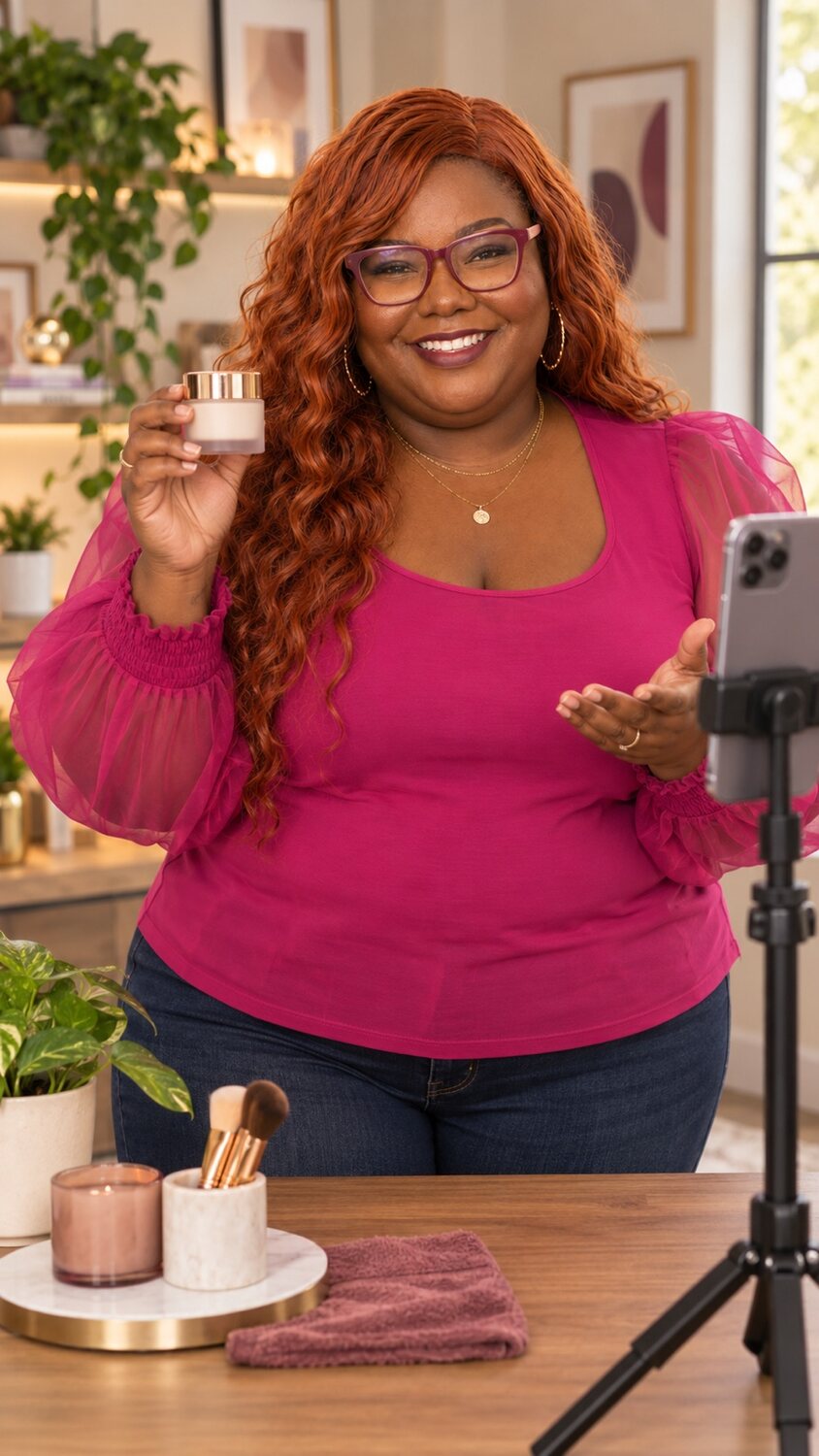 Cori filming lifestyle content at home
